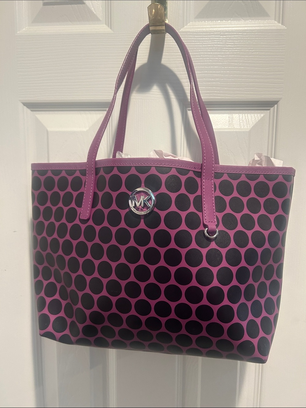 Michael Kors Pink and Black Dot Tote Small Bundle